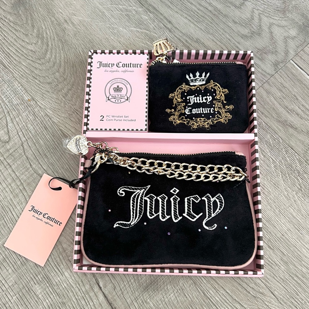 Juicy Couture Heritage Pouch Purse/Wallet Gift Set-Liquorice Black-2 piece